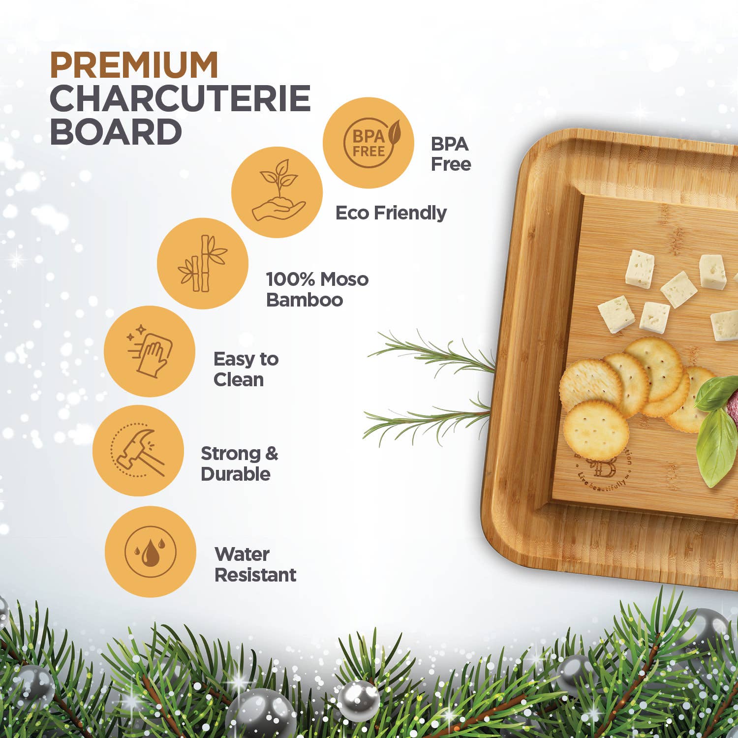 Bambusi – Großhandel Käsebrett – Bambus-Charcuterie- und Käsebrett-Set mit Besteckschublade8