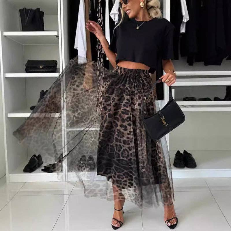 As Shown Women Fashion Mesh Leopard Print Chiffon Skirt for wholesale on Faire1