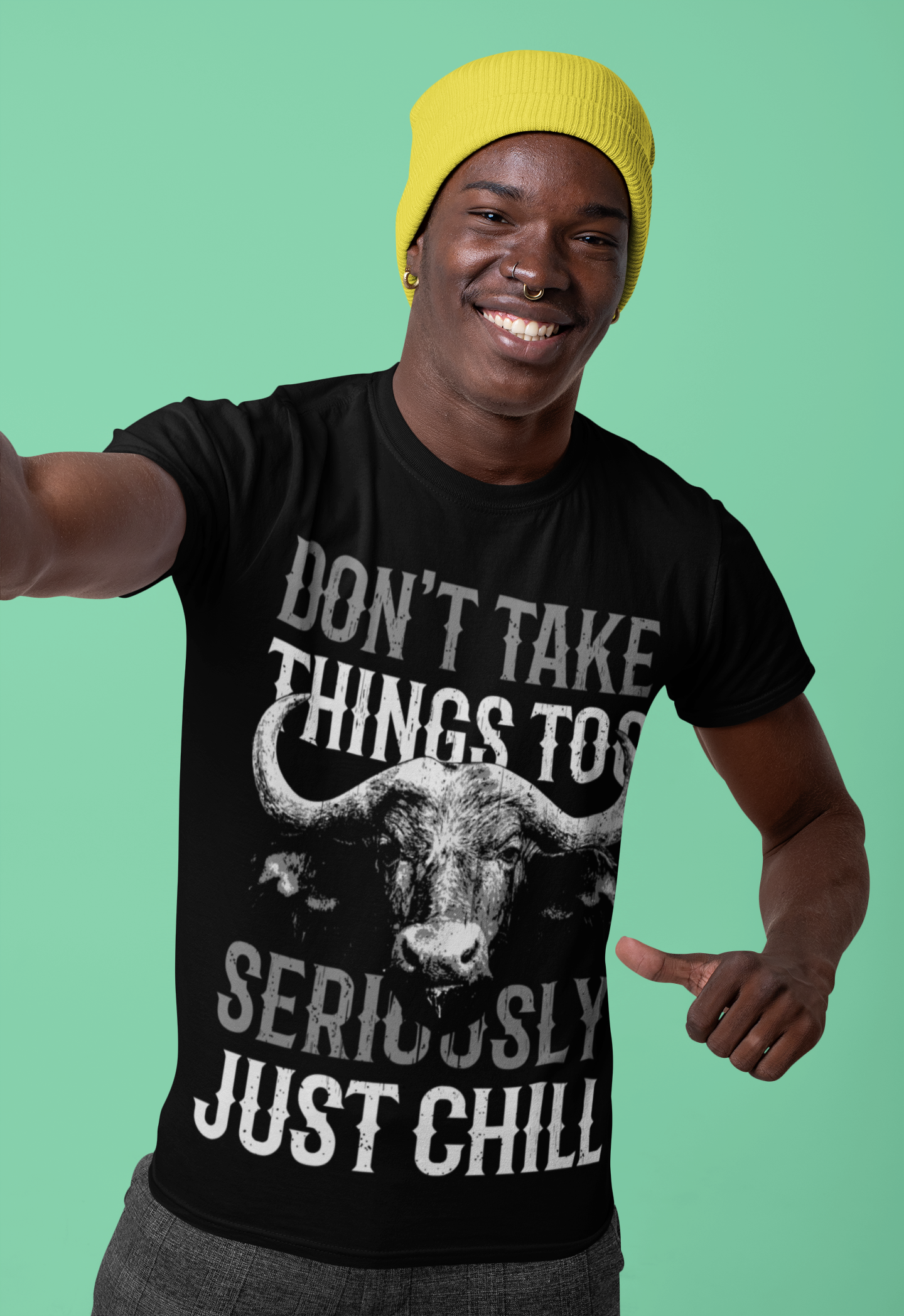 Preto T-shirt masculina ULTRABASIC Don't Take Things Too Serio - American Buffalo para venda a revendedores na Faire2