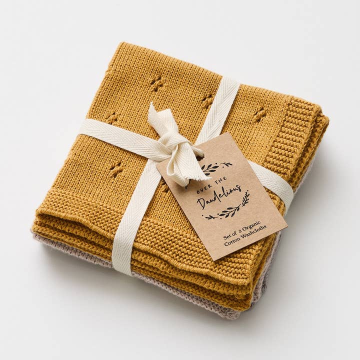 Over the Dandelions - Vente Gant de toilette - Enfant et bébé - Ensemble de gants de toilette en coton biologique Soleil/Avoine0