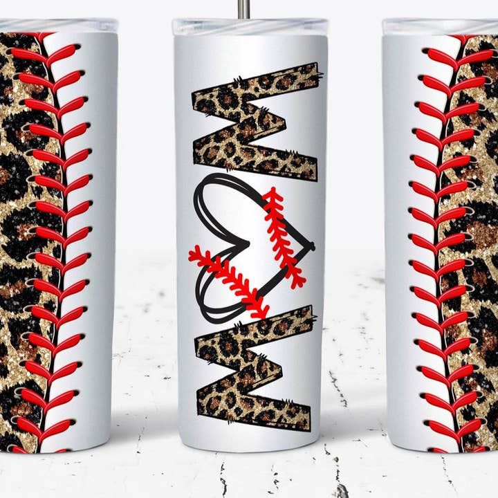 Fandangles - Wholesale Insulated Mug/Tumbler - Baseball mom - leopard glitter