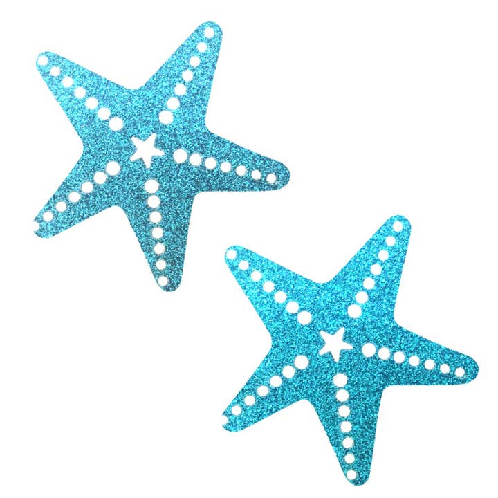 Bowie Blue Glitter Sexy Starfish Nipple Cover Pasties for wholesale by Neva Nude