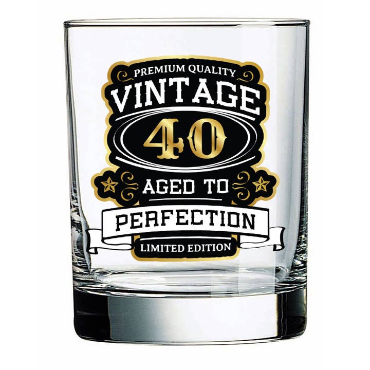 Vintage Birthday 40 | 14oz Liquor Glass for wholesale by Pinetree Innovations Canada