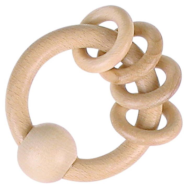 Natural Wooden Grasping Toy with 4 Rings for wholesale by Goki America