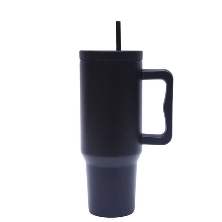 Gobelet moderne en acier inoxydable de 40 oz avec poignée et paille - Noir pour la vente par Creative Gifts International Inc.
