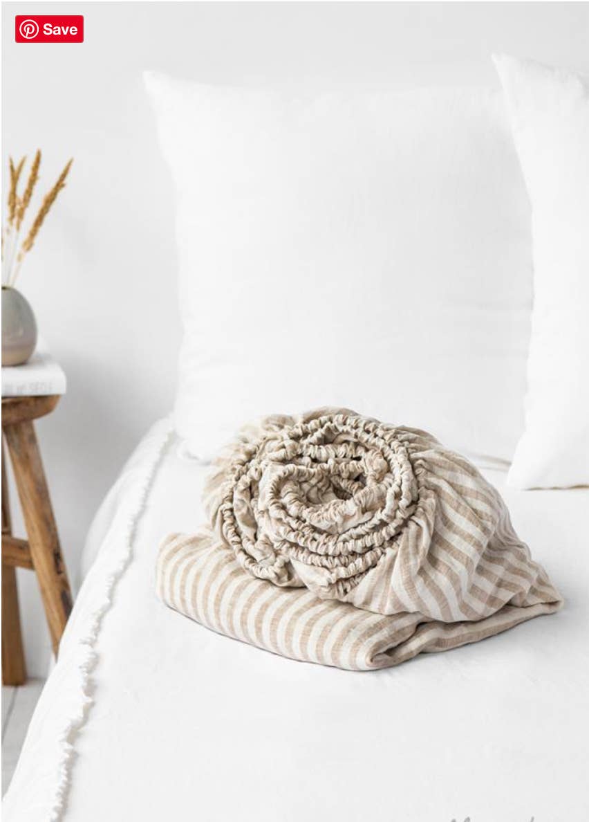 MagicLinen (We handle U.S. import procedures for you) - Wholesale Hoeslaken - Gestreept in natuurlijk hoeslaken