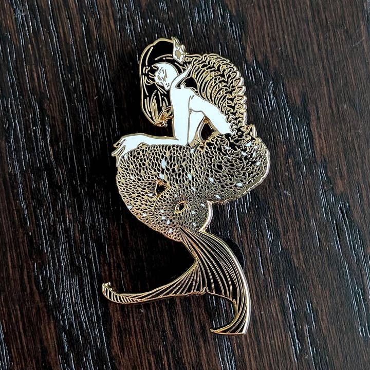 Mermaid Molting Skeleton Hard Enamel Pin for wholesale by WitchesandPins