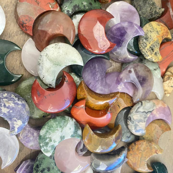 Moon River Designs - Wholesale Spiritual Stone/Crystal - Mystery Crystal Half Moons Crystal Moons Handcarved Moons2