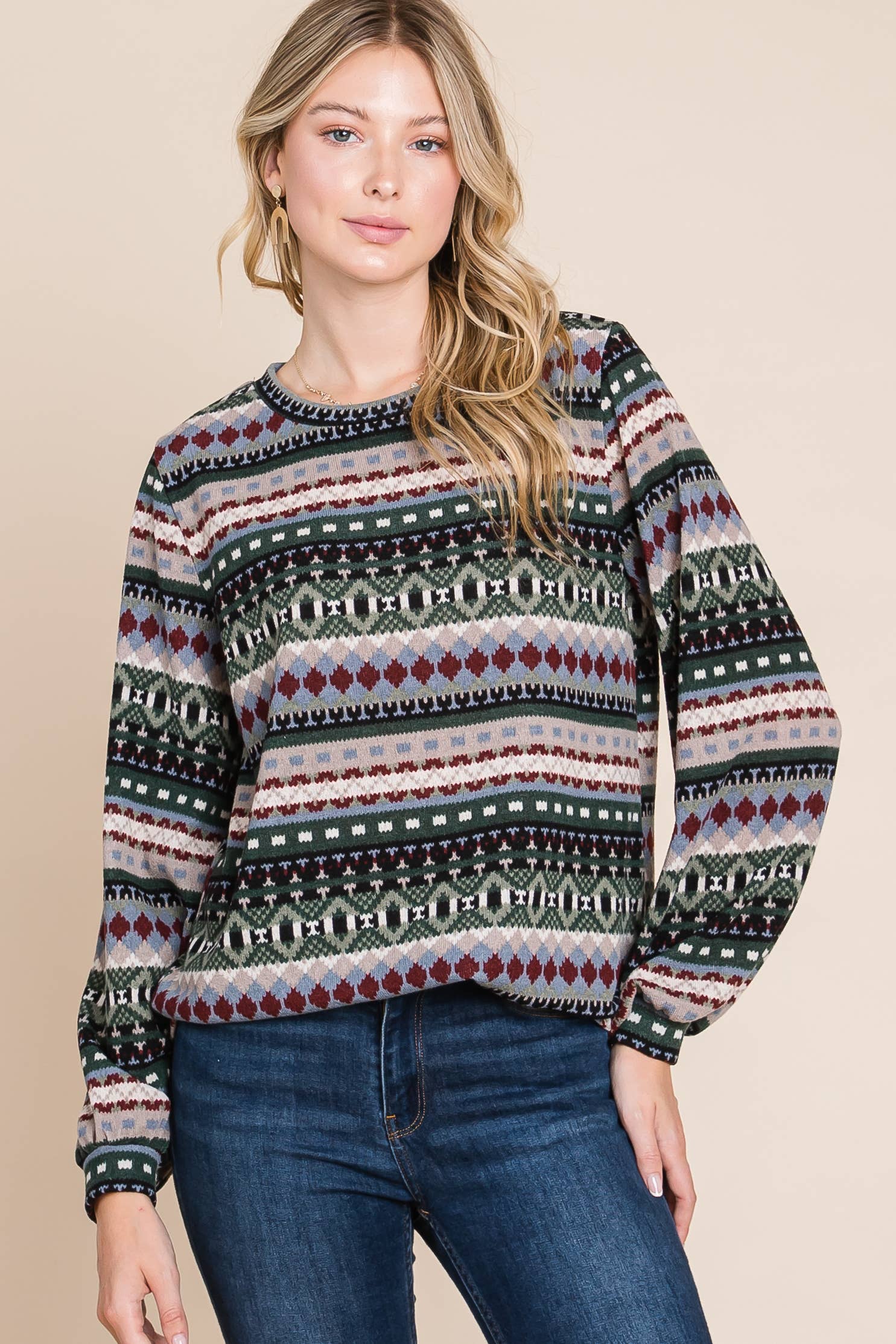 BOMBOM - Wholesale Knit Sweater - Women's - TL1699 AZTEC MIDWEIGHT SWEATER
