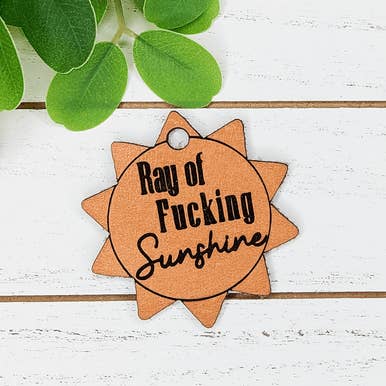 Ray of Fucking Sunshine Tan Leather Keychain for wholesale by Trendy Transfers