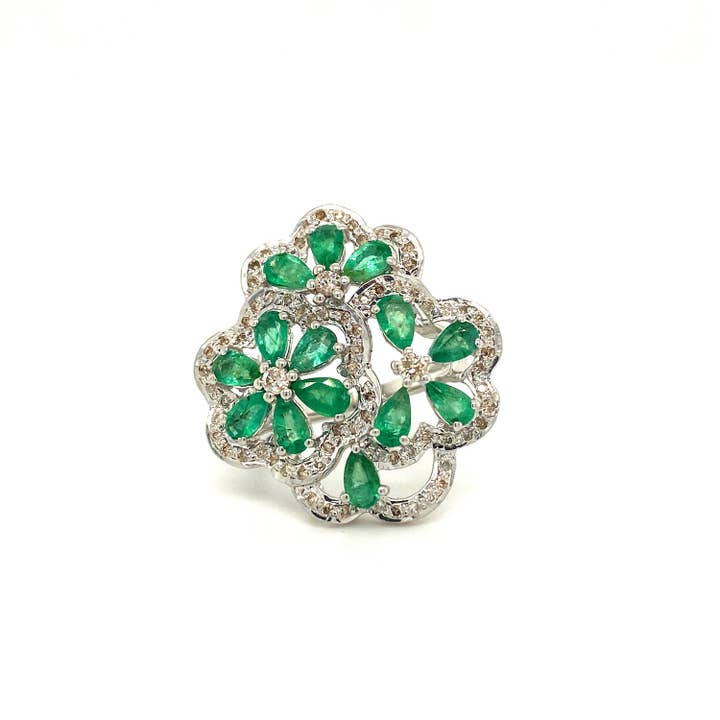 Emerald Ring in .925 Sterling Silver - KSR 11283 for wholesale by Kotawala Jewels