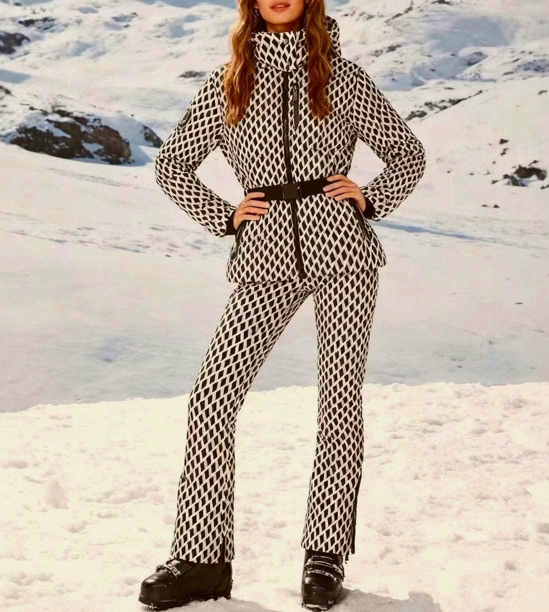 Rosa Clothing - Wholesale Coat - Women's - Printed belt hooded ski padded quilted jacket coat18