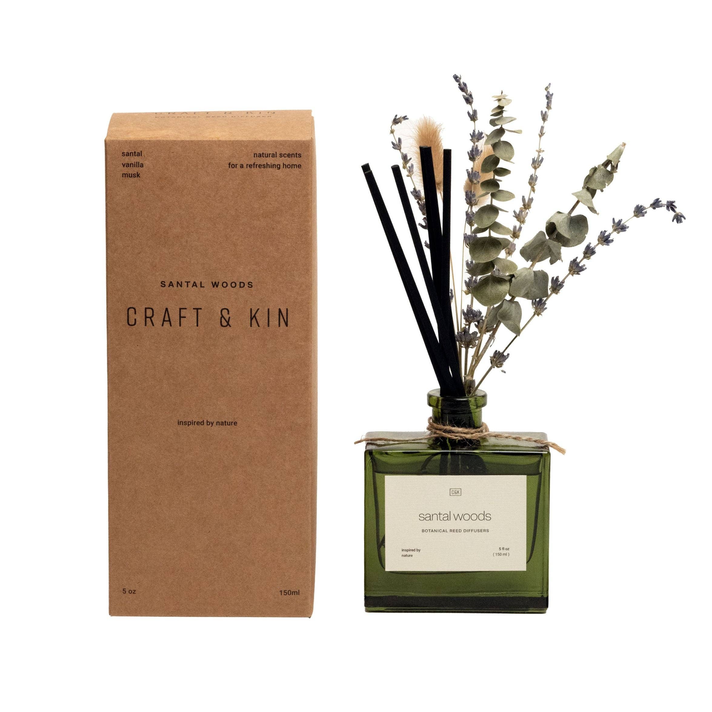 Craft & Kin - Wholesale Reed Diffuser - Green Glass Reed Diffuser with Flowers20