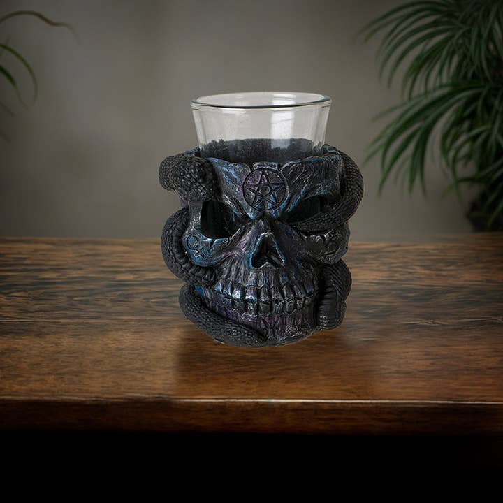 Pacific Trading - Venta al por mayor Vaso de chupito - 15951 Vaso de chupito con calavera y serpiente