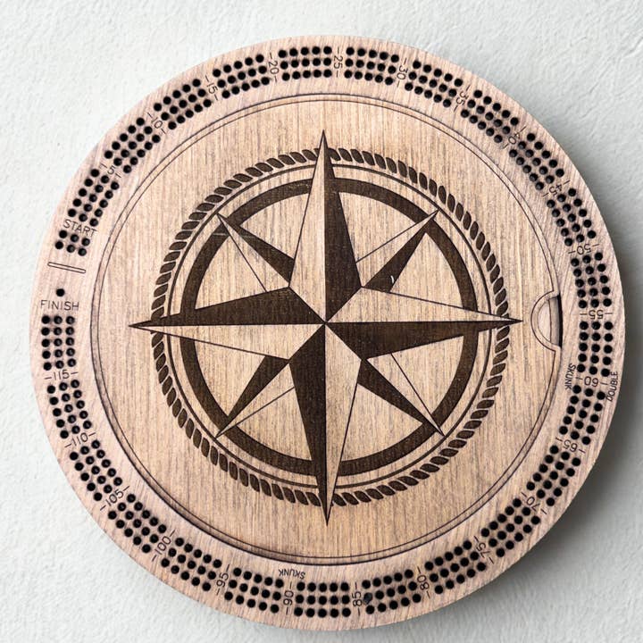 Custom Circle Baltic Birch Cribbage Board with Storage for wholesale by Nautically Northern