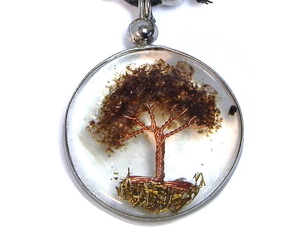 Pichincha - Wholesale Pendant/Charm Necklace - Round Acrylic Chip Stone Inlay Tree of Life Pendant Necklace5