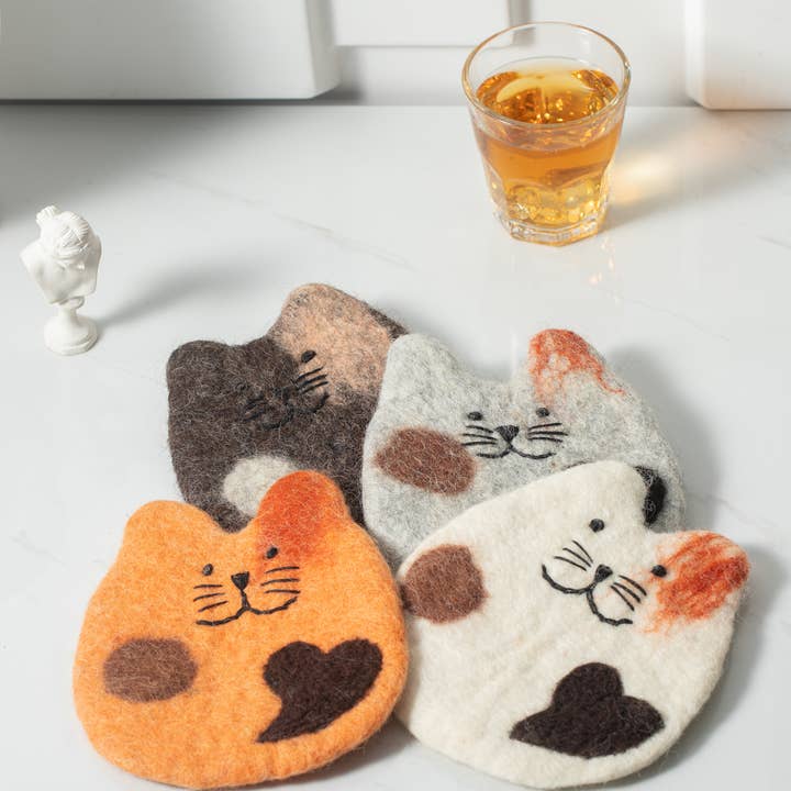 Sparkle Being - Wholesale Coasters - Handmade Felt Coffee Cup Mug Table Mat Coasters - Fatty Cat3