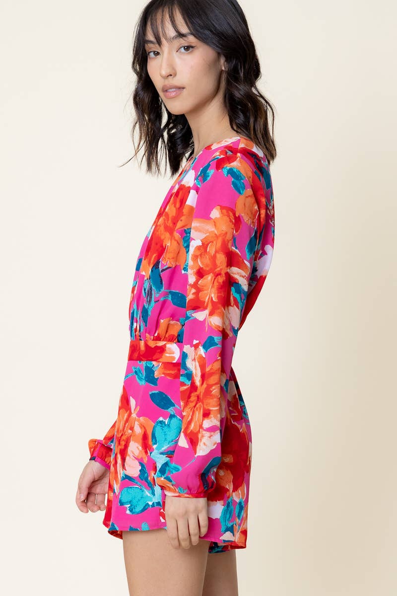 MAGENTA Combishort dos ouvert à imprimé floral et manches longues en vente sur Faire2