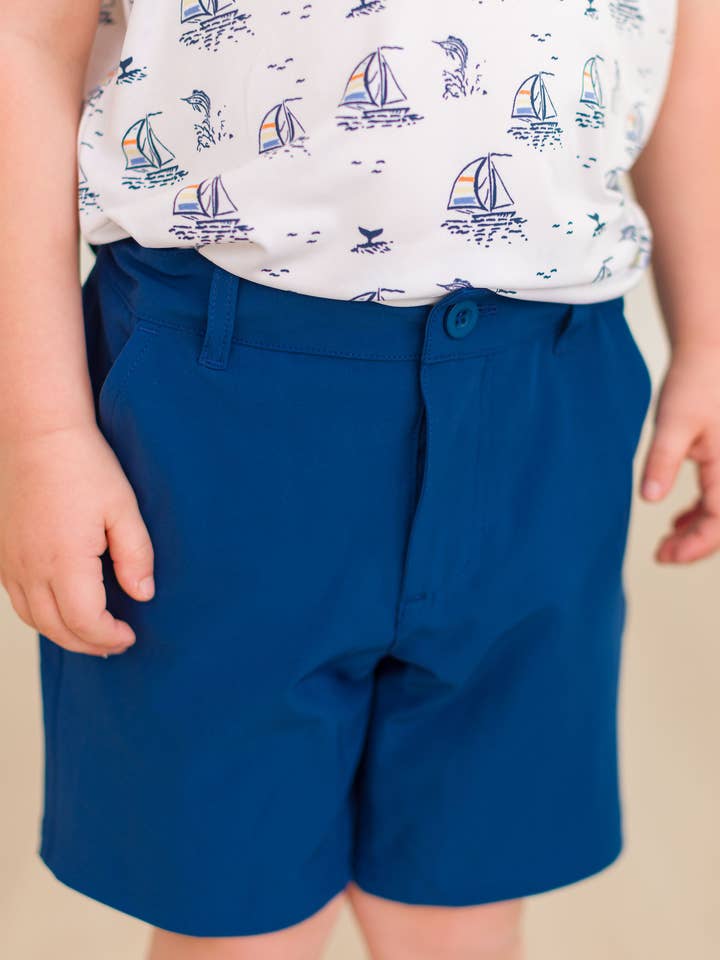 Boys Navy Hybrid Shorts
for wholesale by RuffleButts + RuggedButts