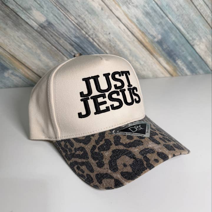 JUST JESUS Hat Embroidered Leopard Baseball Cap, Christian Faith Trendy Hat Gift For Her for wholesale by Pyramid Printing & Promotional