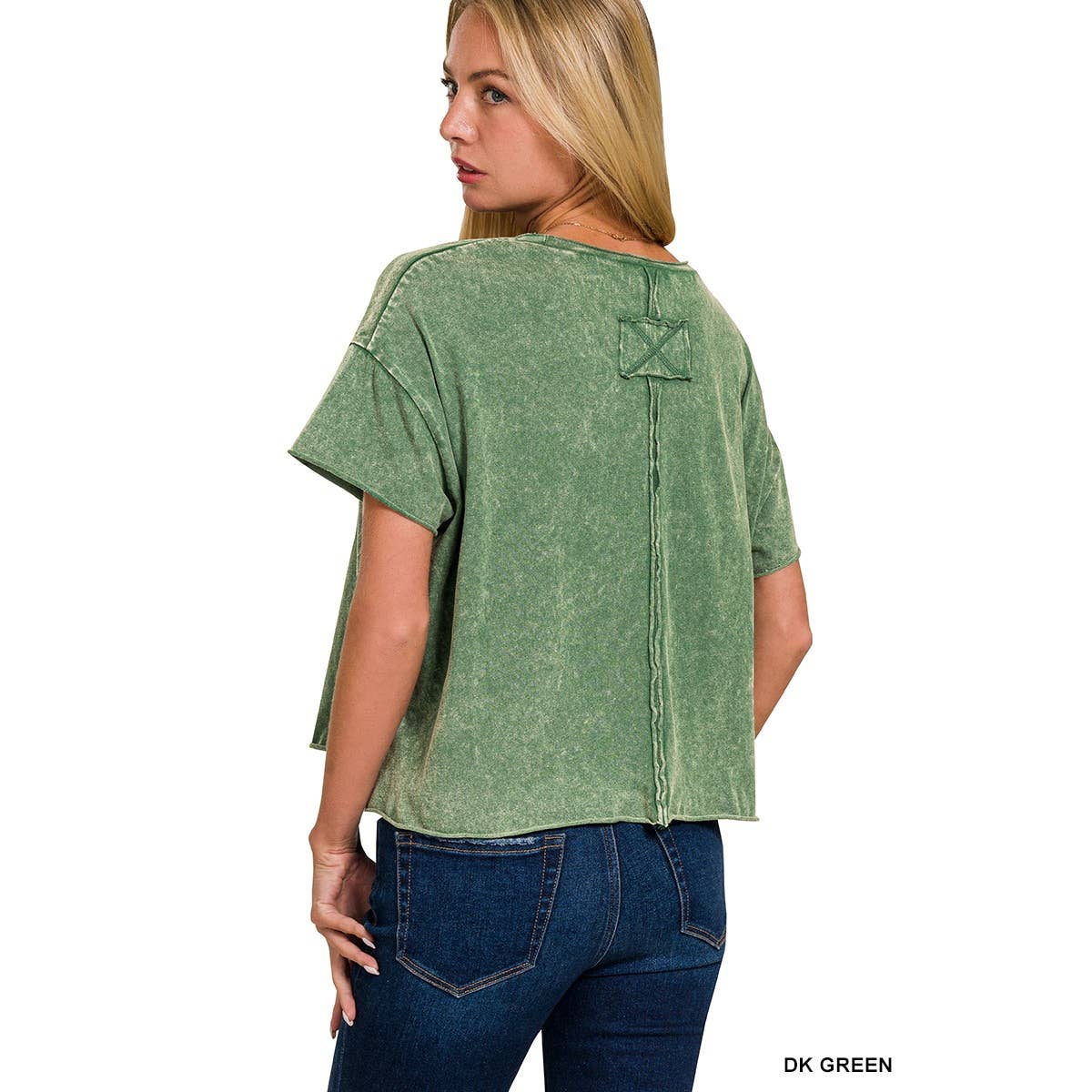 Apolline – Großhandel T-Shirt – Damen – Apolline Acid Wash Crop-Top mit kurzen Ärmeln und rohen Kanten7