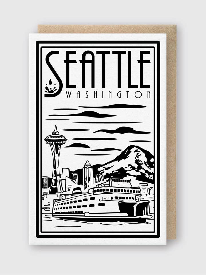 Seattle Ferry Lino Lykønskningskort for engroshandel hos Pike Street Press