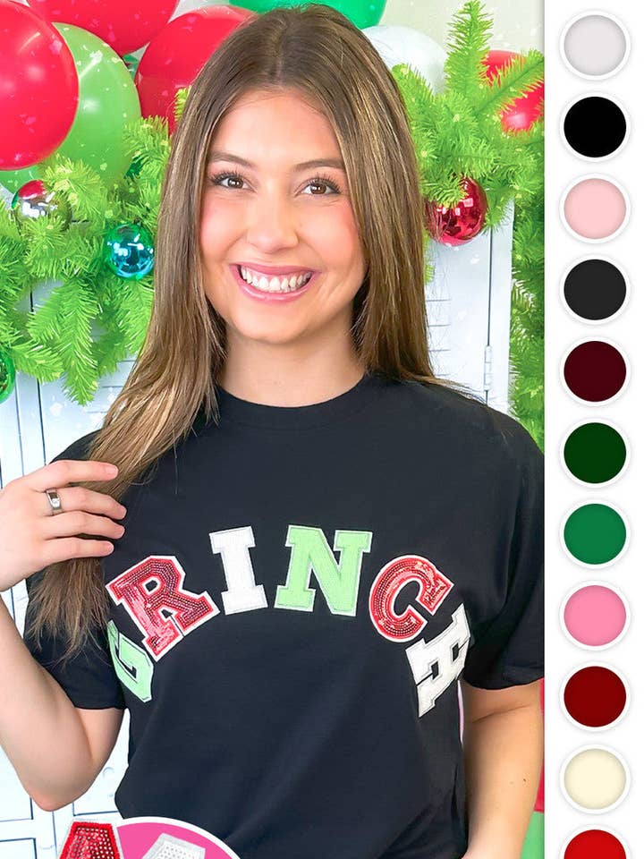 Grinch Sequin Graphic T-Shirt for wholesale by Sugar Stitch
