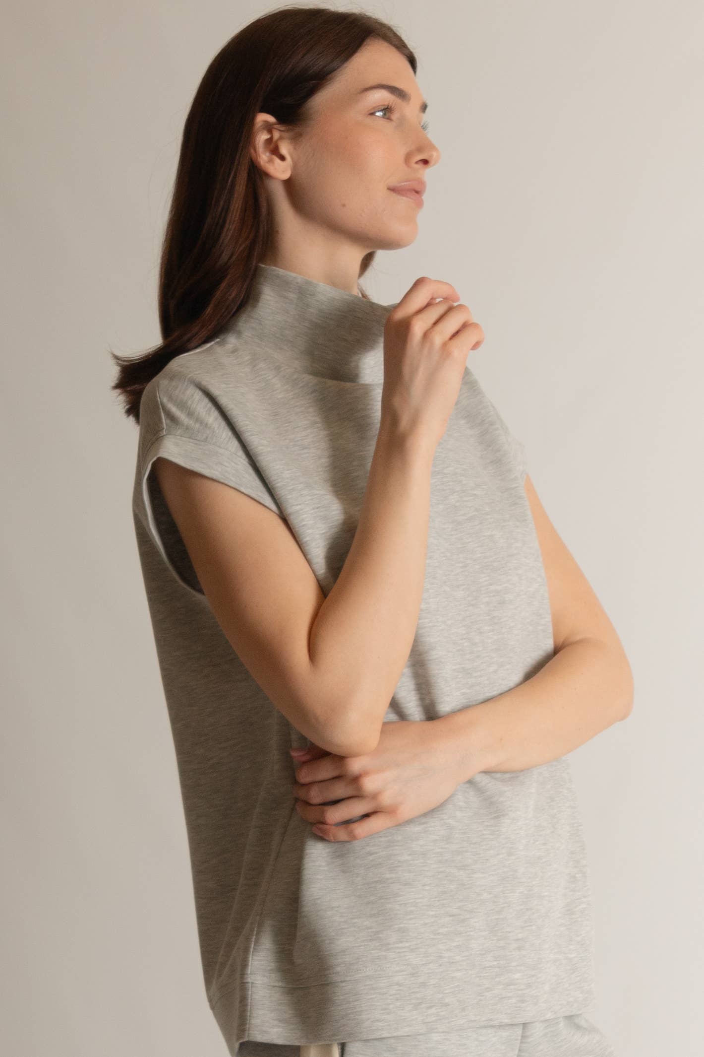 P. CILL - Wholesale Knit Top - Women's - P. CILL Butter Modal Mock Neck Capped Sleeve Top8