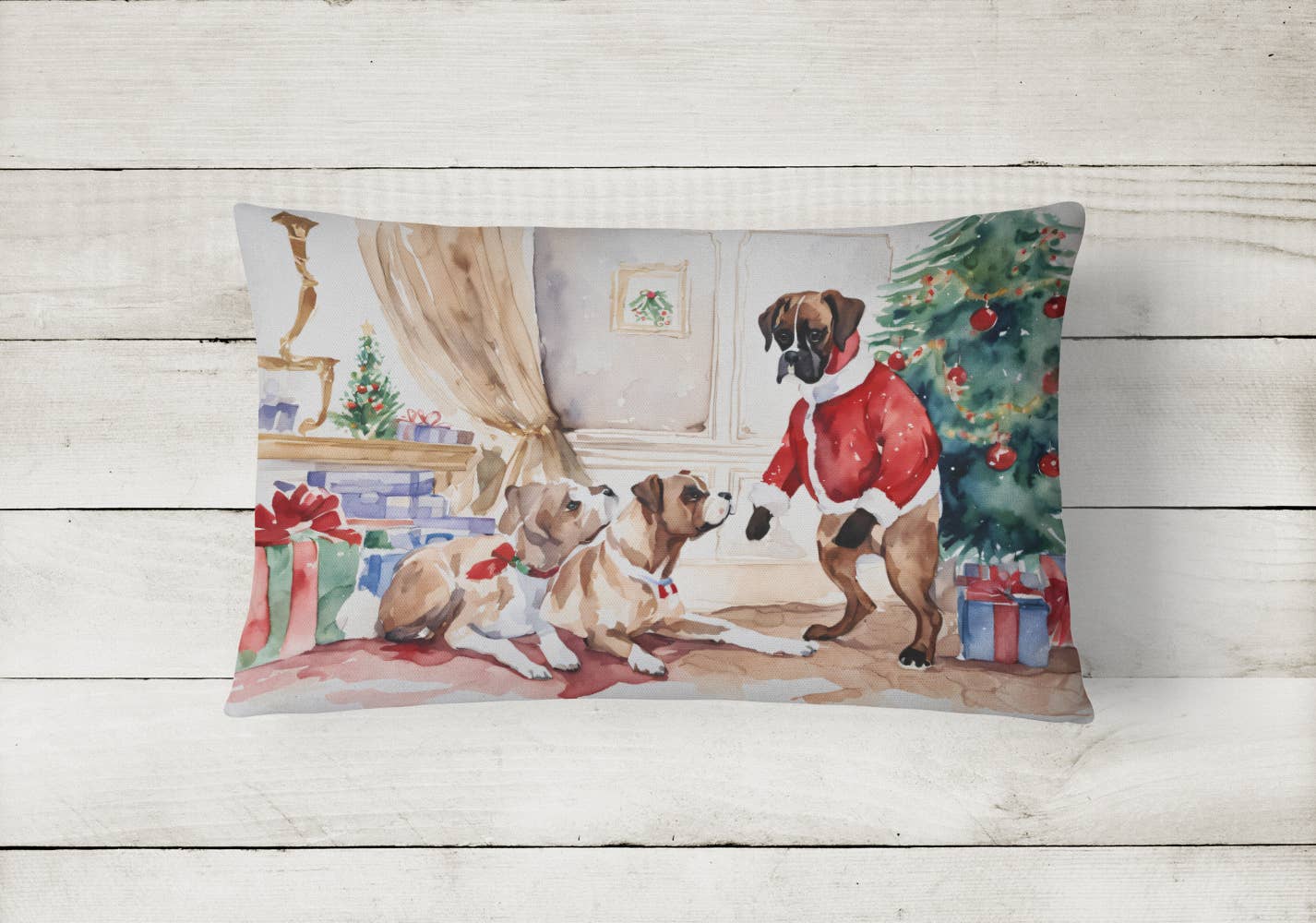 Caroline's Treasures - Wholesale Throw/Decorative Pillow - Fawn Boxer Christmas Fabric Decorative Pillow0