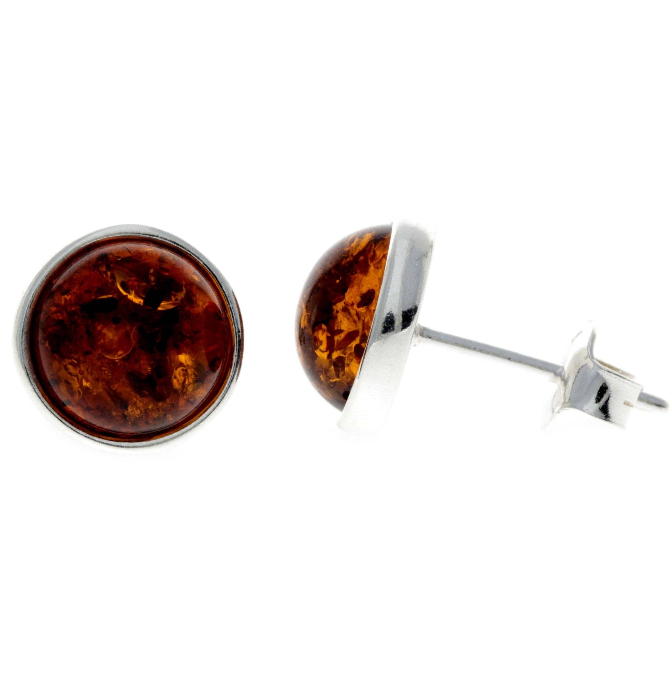 SilverAmber Jewellery - Wholesale Stud/Post Earrings - 925 Sterling Silver & Genuine Baltic Amber Classic Round Studs Earrings various sizes - GL18910