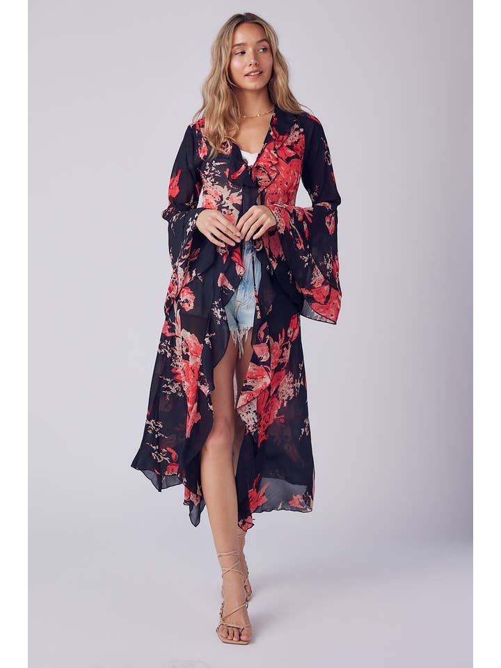 Bluivy - Wholesale Kimono - Women's - FLORAL PRINT RUFFLE KIMONO4