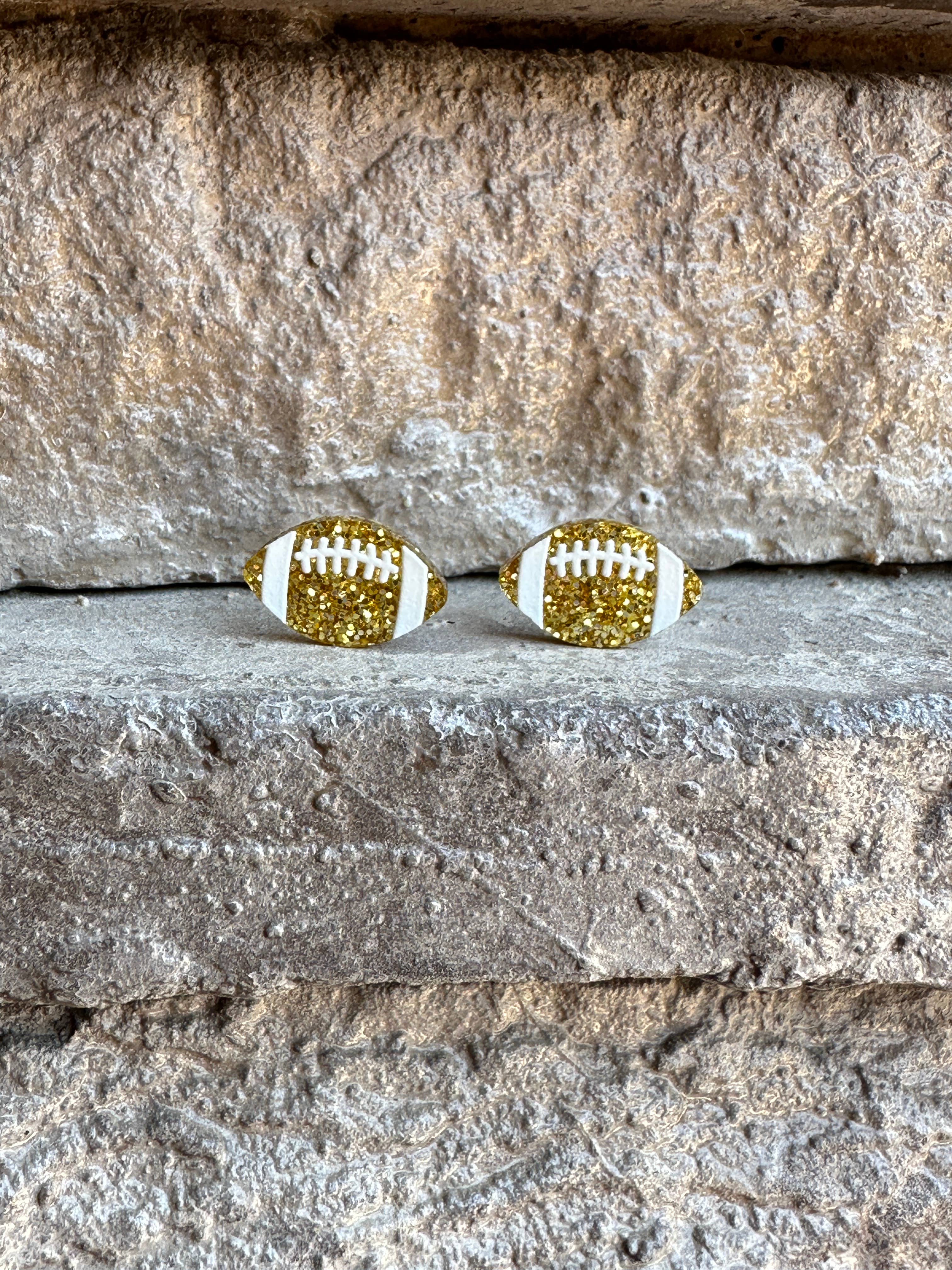 Laser & Color Designs LLC - Wholesale Stud/Post Earrings - Football Glitter Acrylic Studs, Football Earrings3
