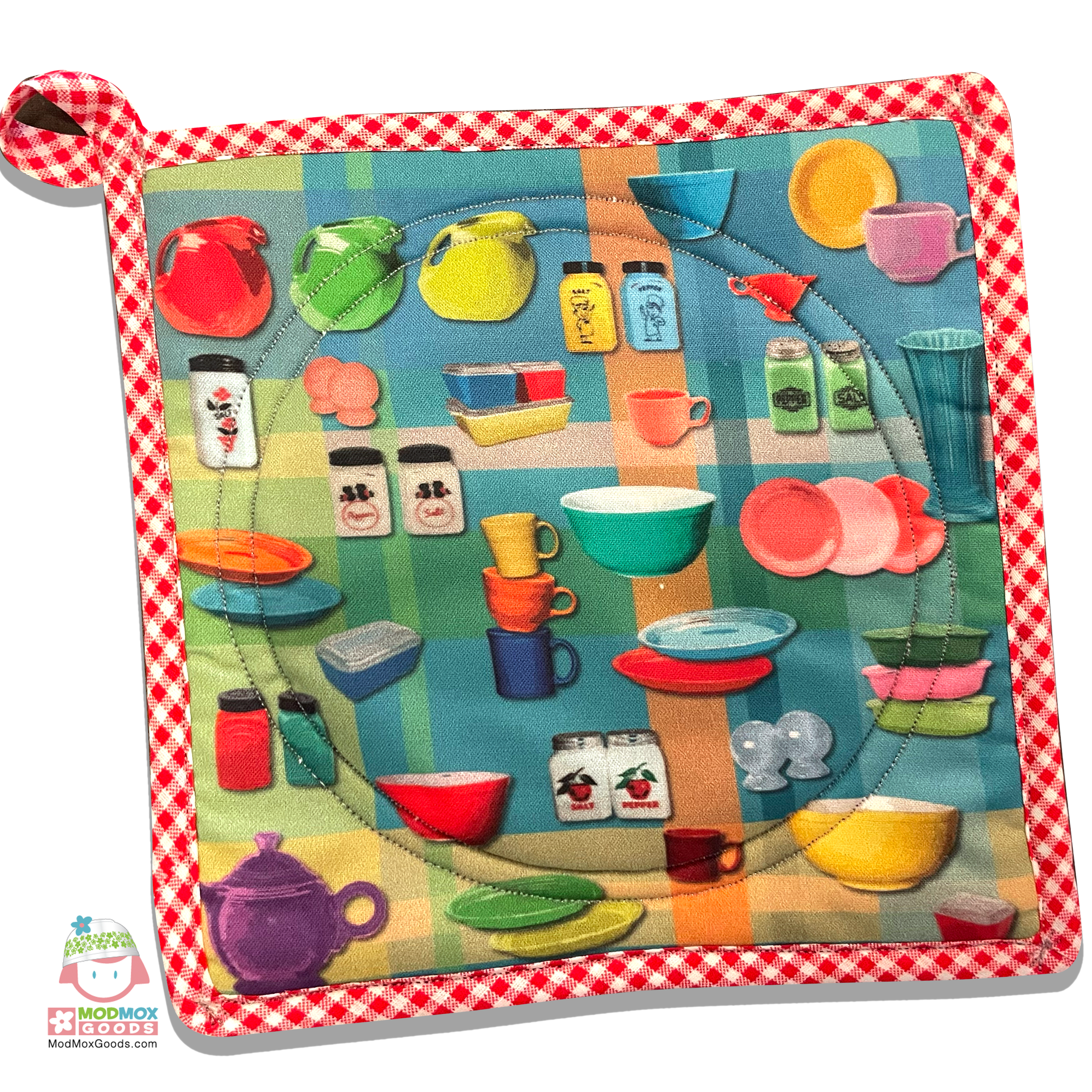 ModMoxGoods – wholesale Oven mitt/pot holder – POTHOLDER colorful vintage kitchen party theme circle quilti1
