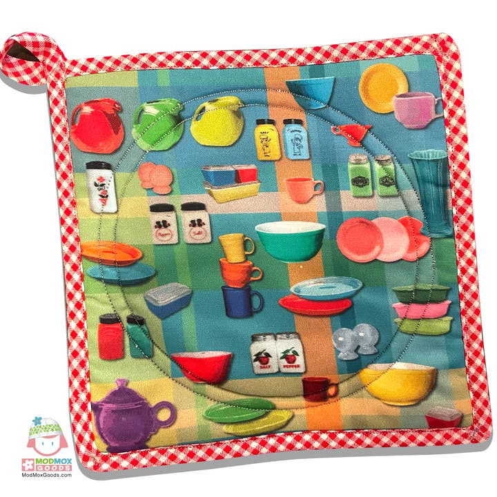 ModMoxGoods – wholesale Oven mitt/pot holder – POTHOLDER colorful vintage kitchen party theme circle quilti1