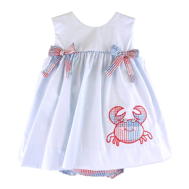 Sun Dress with Crab Applique and Bows for wholesale by Petit Ami & Zubels