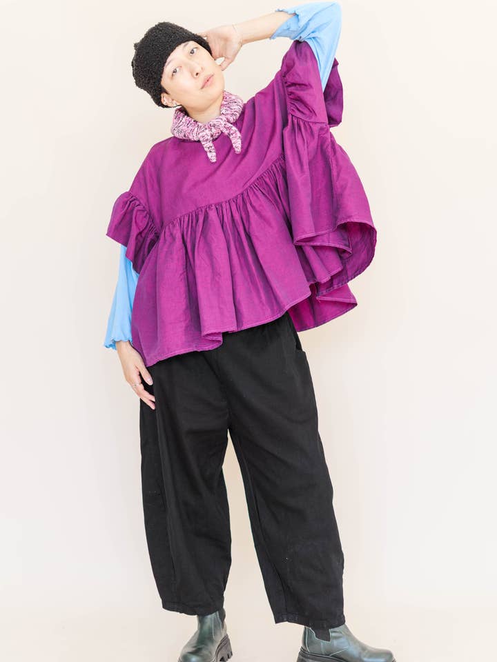 Nettle Studios - Wholesale Blouse - Women's - Size Inclusive Plus Size Purple Gathered Ruffle Blouse3
