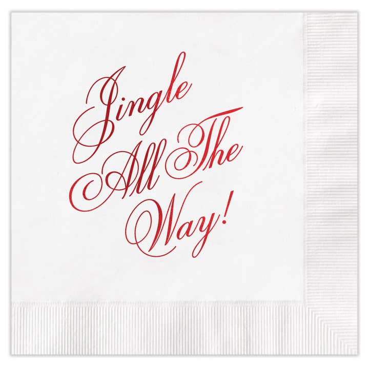 Jingle all the Way (white w/ red) Napkin Set for wholesale by Katherine Kelly Design