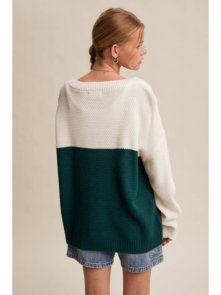 Listicle - Wholesale Knitted jumper – Women′s - Two-Tone Lace-Up Detail Sweater LSW087921