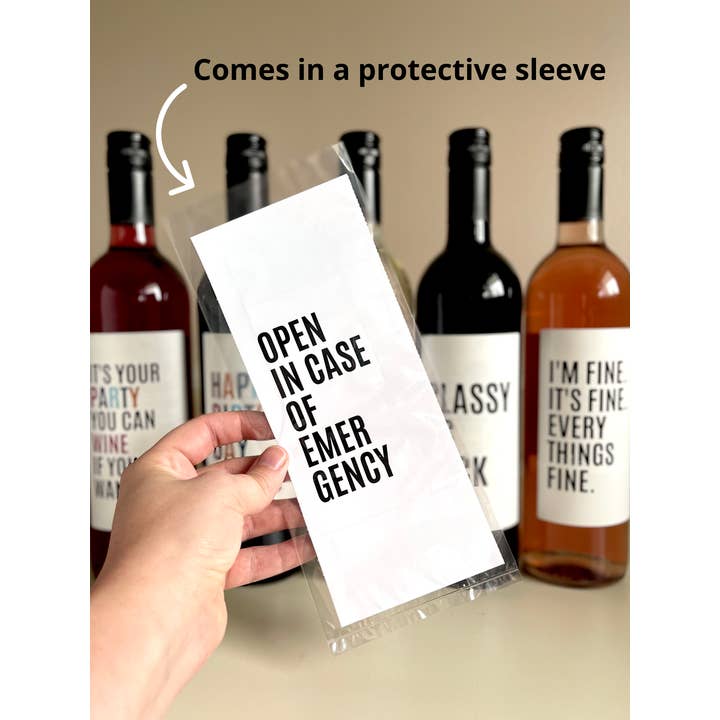 Making More - Wholesale Gift Tag Label - Open In Case Of Emergency Funny, Snarky, Wine Bottle Label