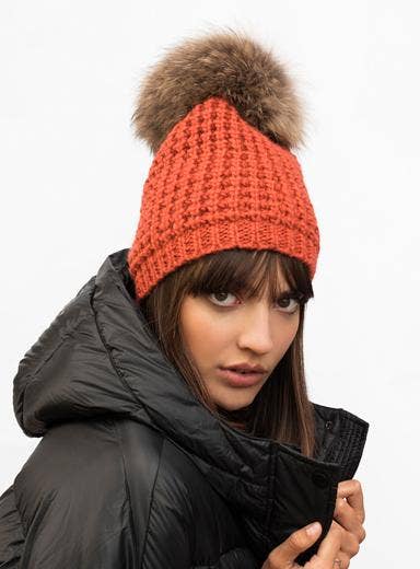 Kyi Kyi - Vendita all'ingrosso Berretto - Donna - Berretto slouchy classico con pompon in vera pelliccia di volpe - colori divertenti0