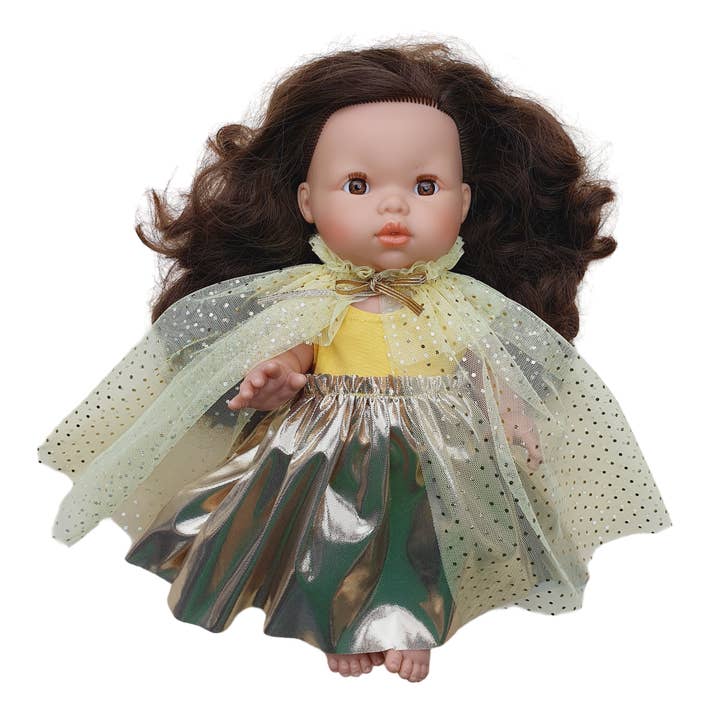 PRINCESSE JAUNE CAPE JAUNE POIS OR pour la vente par Maman Poule et Papa Coq