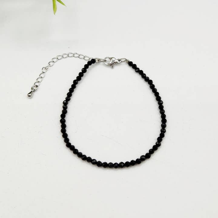 Meraki Gemstones - Wholesale Beaded Bracelet - Black Spinel Bracelet Faceted 3MM w/Silver Color Clasp5