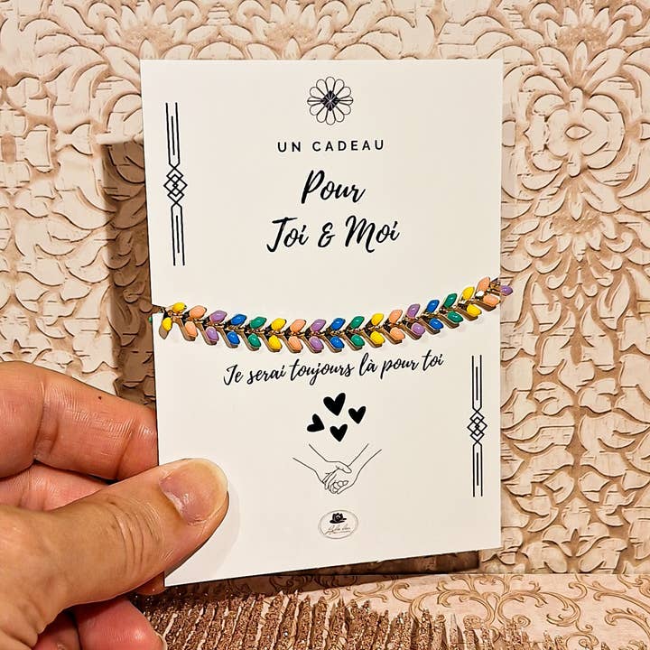 2 justerbare armbånd med flerfarvet kæde og chevron-mønster for engroshandel hos Lydée Déco