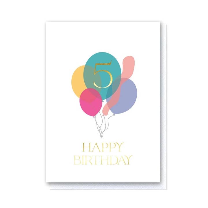 Fifth Birthday Balloon Bunch Card for wholesale by Grace Jackson Design