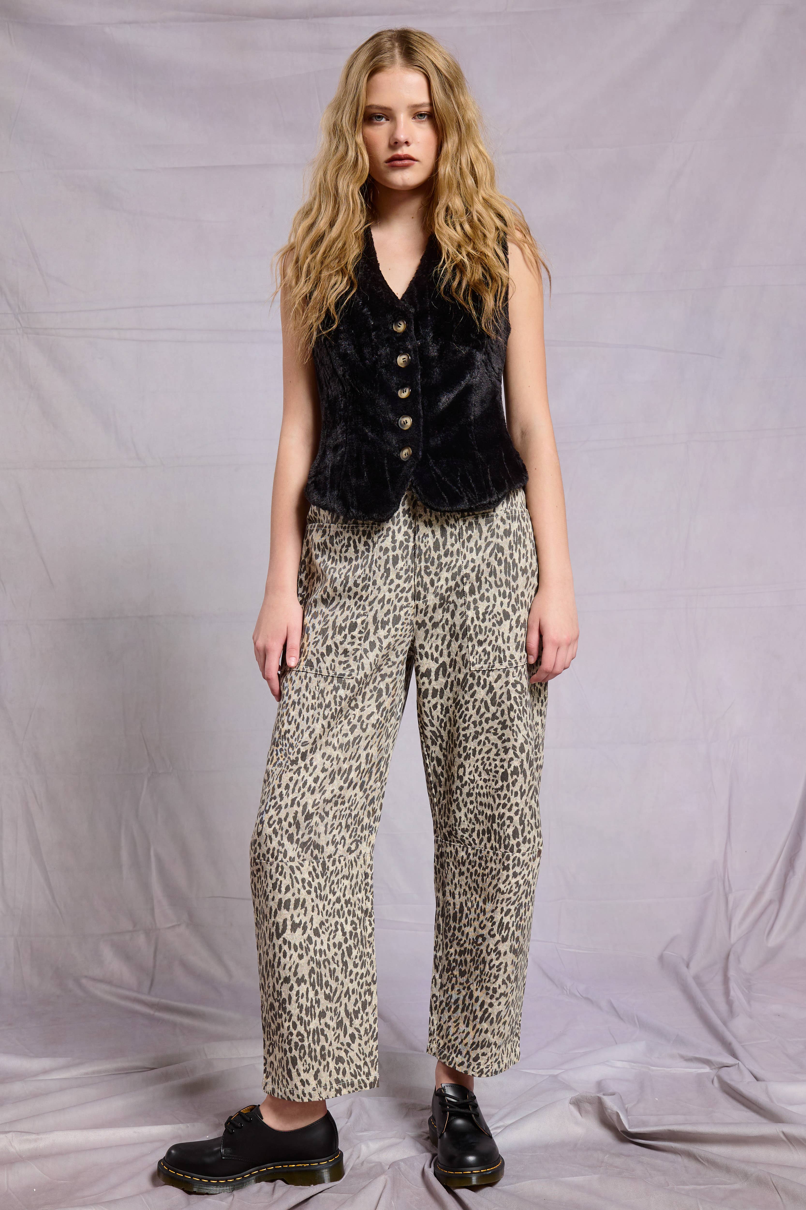 Mimosa - Wholesale Jeans - Women's - Leopard Print Barrel Leg Denim Jeans2