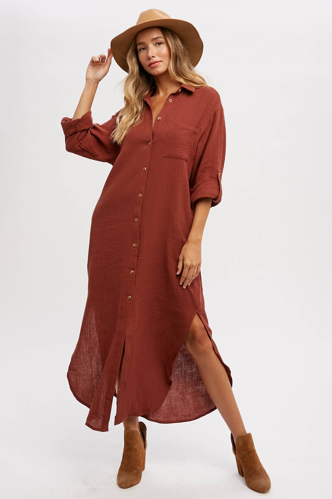 Bluivy - Wholesale Dress - Women's - BUTTON UP MAXI SHIRT DRESS WITH POCKET64