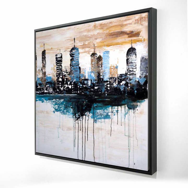 Blå industriellt sovrum canvas - Byggnader vid horisonten för wholesale av BEGIN HOME DECOR