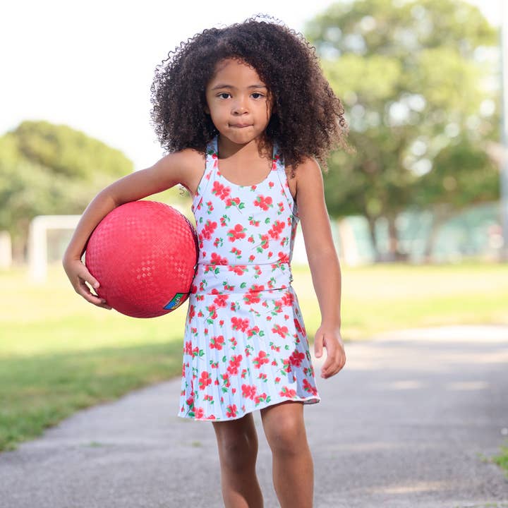 Sugar Bee Clothing - Wholesale Athletic Dress - Kids - Girls Spring Summer Halter Tennis Dress - Red Bougainvillea
