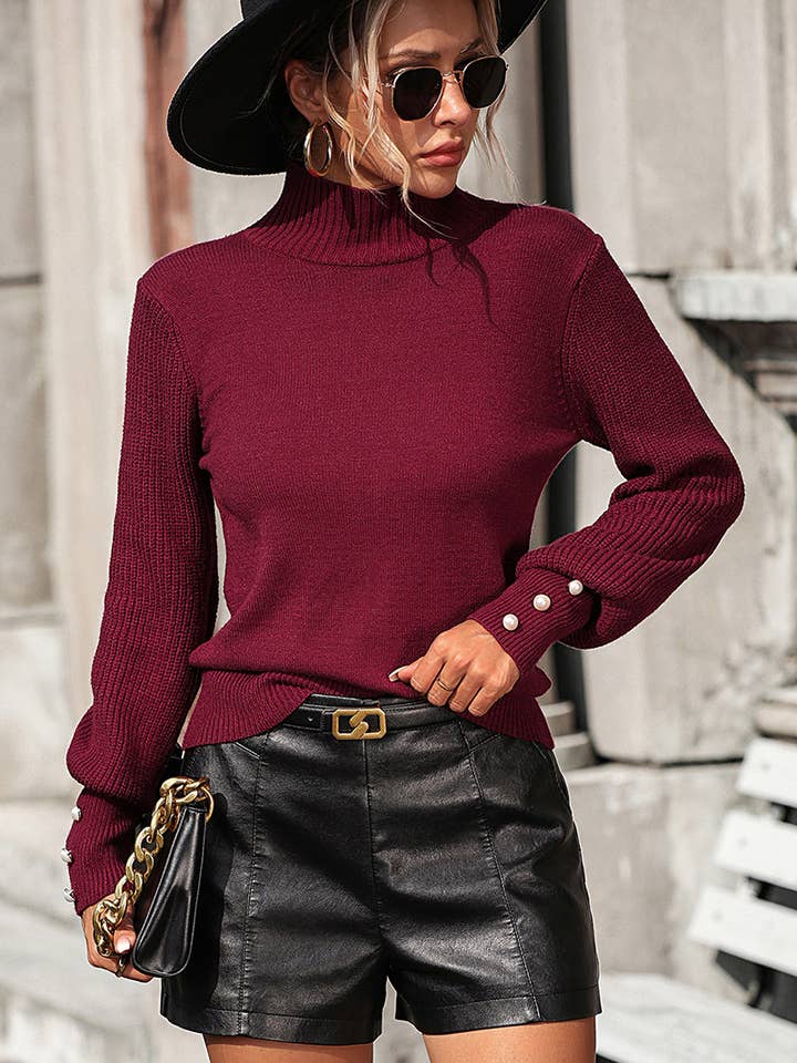 Lily Clothing - Wholesale Knit Sweater - Women's - WOMEN TURTLE NECK FITTED RIB SLEEVE KNIT SWEATER_CWOSWL0283