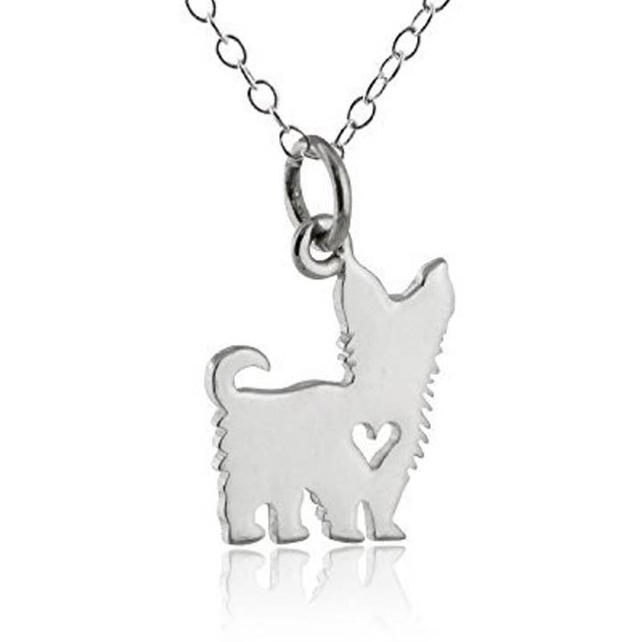 CY Design Studio - Wholesale Pendant/Charm Necklace - Yorkshire Terrier Necklace – Sterling Silver Dog Charm with Heart Cutout on 18" Chain1